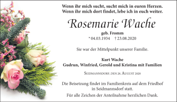 Traueranzeige von Rosemarie Wache von Neue Presse Coburg