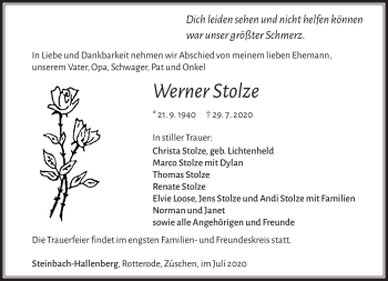 Traueranzeige von Werner Stolze von Südthüringer Presse