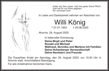 Traueranzeige von Willi König von Frankenpost