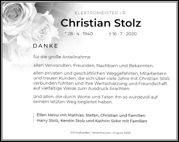 Traueranzeige von Christian Stolz von Südthüringer Presse
