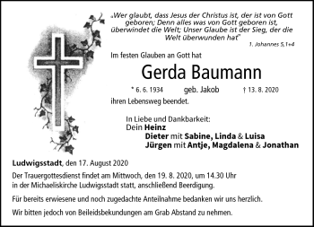 Traueranzeige von Gerda Baumann von Neue Presse Coburg