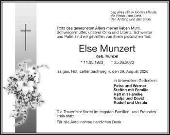 Traueranzeige von Else Munzert von Frankenpost