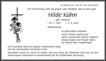 Traueranzeige von Hilde Kühn von Frankenpost
