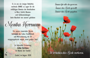 Traueranzeige von Monika Herrmann von Südthüringer Presse