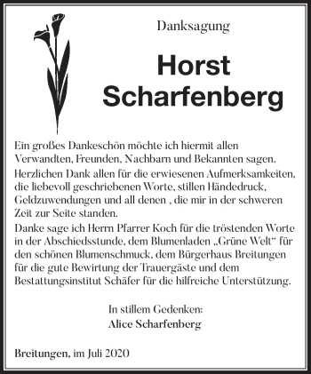 Traueranzeige von Horst Scharfenberg von Südthüringer Presse
