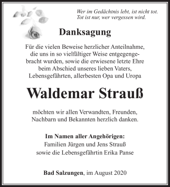 Traueranzeige von Waldemar Strauß von Südthüringer Presse