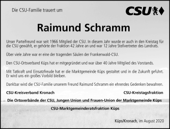 Traueranzeige von Raimund Schramm von Neue Presse Coburg