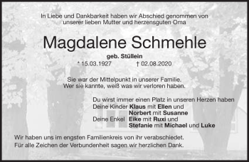 Traueranzeige von Magdalene Schmehle von Neue Presse Coburg