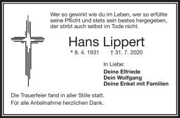 Traueranzeige von Hans Lippert von Frankenpost
