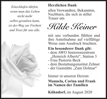 Traueranzeige von Hilde Keiner von Südthüringer Presse