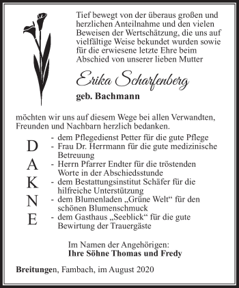 Traueranzeige von Erika Scharfenberg von Südthüringer Presse