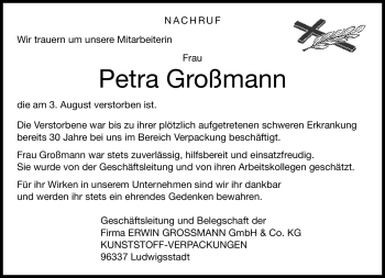 Traueranzeige von Petra Großmann von Neue Presse Coburg