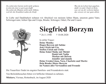 Traueranzeige von Siegfried Borzym von Südthüringer Presse