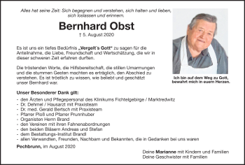 Traueranzeige von Bernhard Obst von Frankenpost