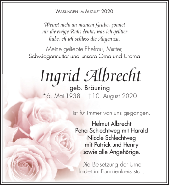 Traueranzeige von Ingrind Albrecht von Südthüringer Presse