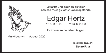 Traueranzeige von Edgar Hertz von Frankenpost