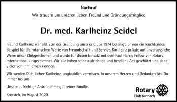 Traueranzeige von Karlheinz Seidel von Neue Presse Coburg