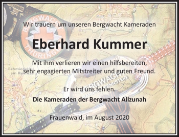 Traueranzeige von Eberhard Kummer von Südthüringer Presse