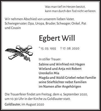 Traueranzeige von Egbert Will von Südthüringer Presse
