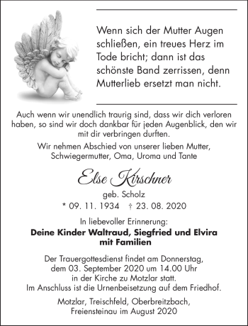 Traueranzeige von Else Kirschner von Südthüringer Presse