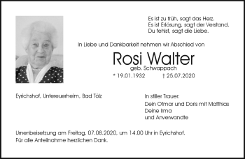 Traueranzeige von Rosi Walter von Neue Presse Coburg