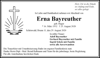 Traueranzeige von Erna Bayreuther von Frankenpost