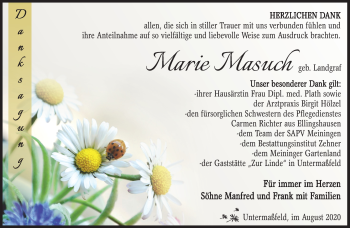 Traueranzeige von Marie Masuch von Südthüringer Presse