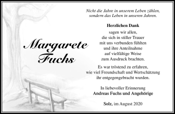 Traueranzeige von Margarete Fuchs von Südthüringer Presse