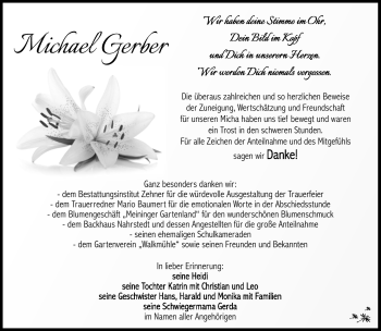 Traueranzeige von Michael Gerber von Südthüringer Presse