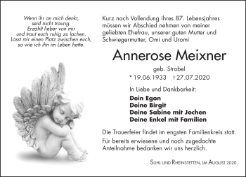 Traueranzeige von Annerose Meixner von Südthüringer Presse