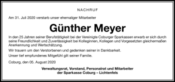 Traueranzeige von Günther Meyer von Neue Presse Coburg