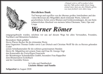Traueranzeige von Werner Römer von Südthüringer Presse