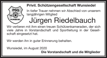 Traueranzeige von Jürgen Riedelbauch von Frankenpost
