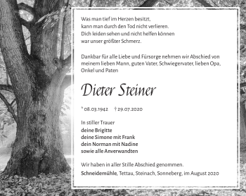 Traueranzeige von Dieter Steiner von Südthüringer Presse