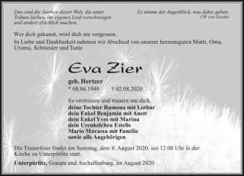 Traueranzeige von Eva Zier von Südthüringer Presse