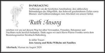 Traueranzeige von Ruth Ansorf von Südthüringer Presse