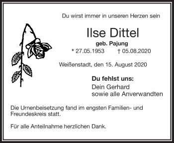 Traueranzeige von Ilse Dittel von Frankenpost