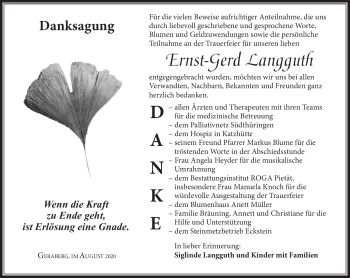 Traueranzeige von Ernst-Gerd Langguth von Südthüringer Presse