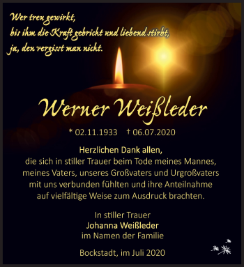 Traueranzeige von Werner Weißleder von Südthüringer Presse