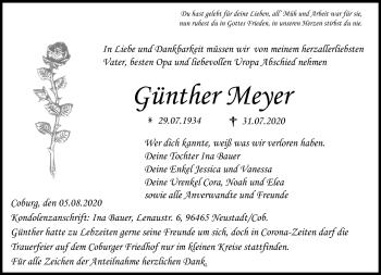 Traueranzeige von Günther Meyer von Neue Presse Coburg