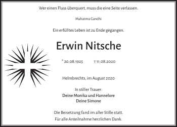 Traueranzeige von Erwin Nitsche von Frankenpost