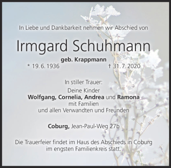 Traueranzeige von Irmgard Schuhmann von Neue Presse Coburg