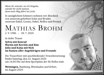Traueranzeige von Mathias Brohm von Südthüringer Presse