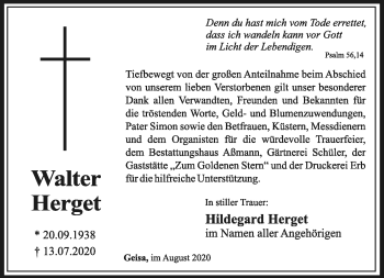 Traueranzeige von Walter Herget von Südthüringer Presse