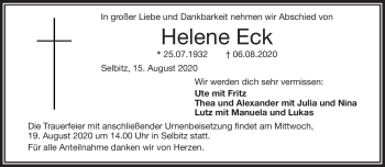 Traueranzeige von Helene Eck von Frankenpost