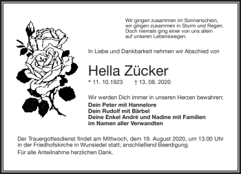 Traueranzeige von Hella Zücker von Frankenpost