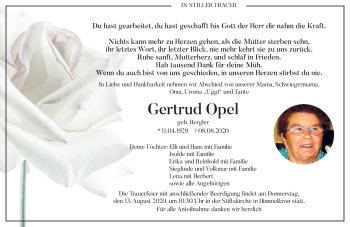 Traueranzeige von Gertrud Opel von Frankenpost
