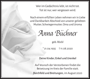 Traueranzeige von Anna Büchner von Südthüringer Presse
