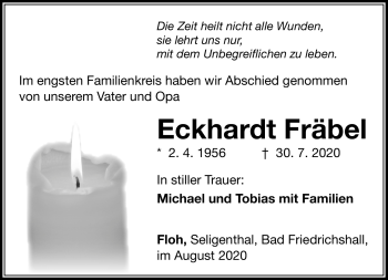 Traueranzeige von Eckhardt Fräbel von Südthüringer Presse