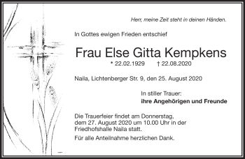 Traueranzeige von Else Gitta Kempkens von Frankenpost